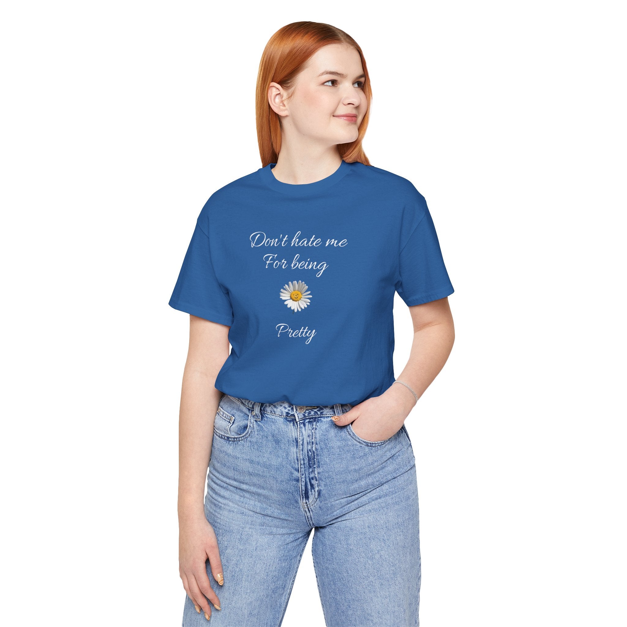 Alados-Cute Design Tee,Daisy Heart Chest Tee,Minimal Floral Graphic T‑Shirt,Birthday Gift for Women. 'Don't hate me for being pretty'