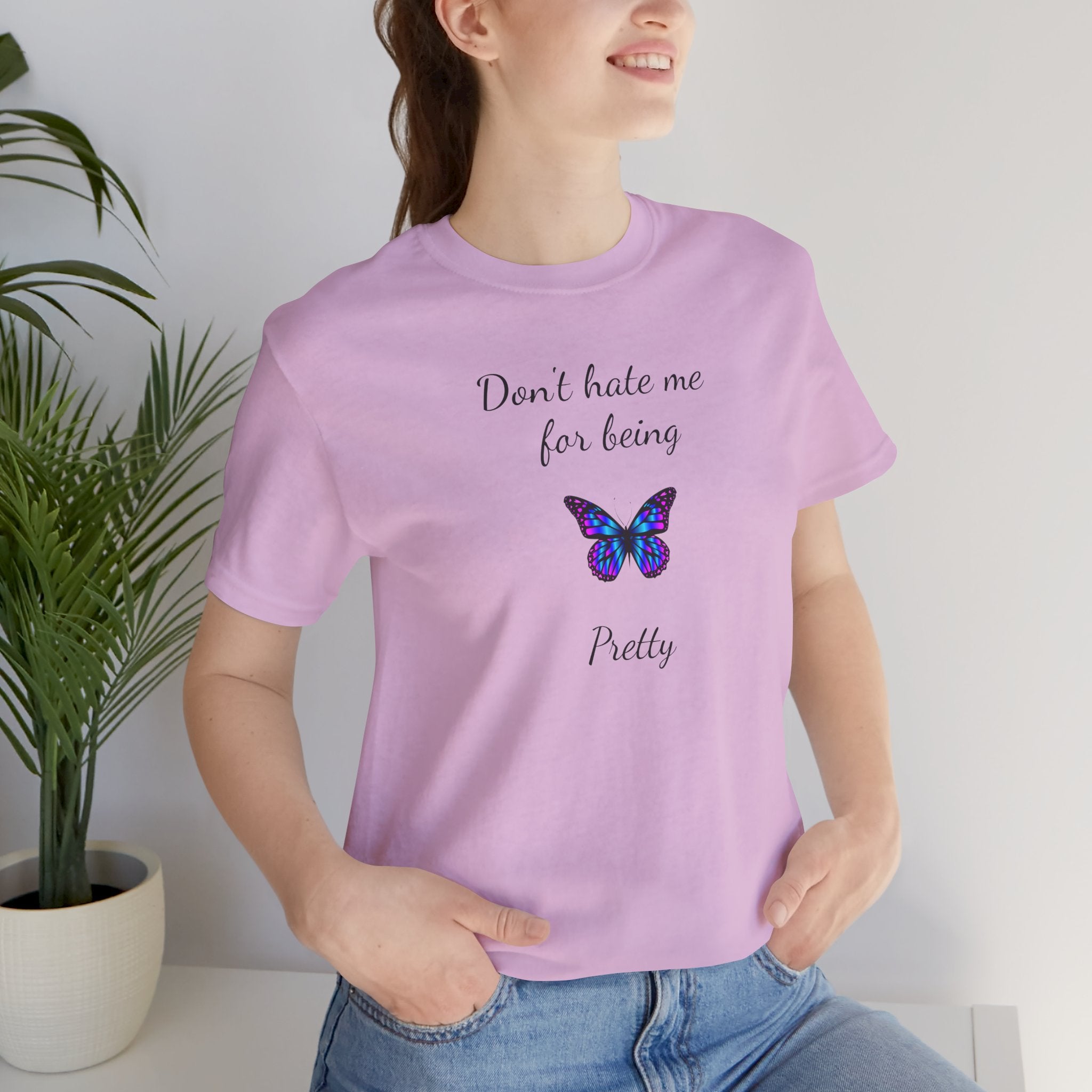 Cute Shirt for Women,Pretty Butterfly Graphic Tee,Unique Design Top,Casual Summer Wear- Don't Hate Me for Being Pretty-