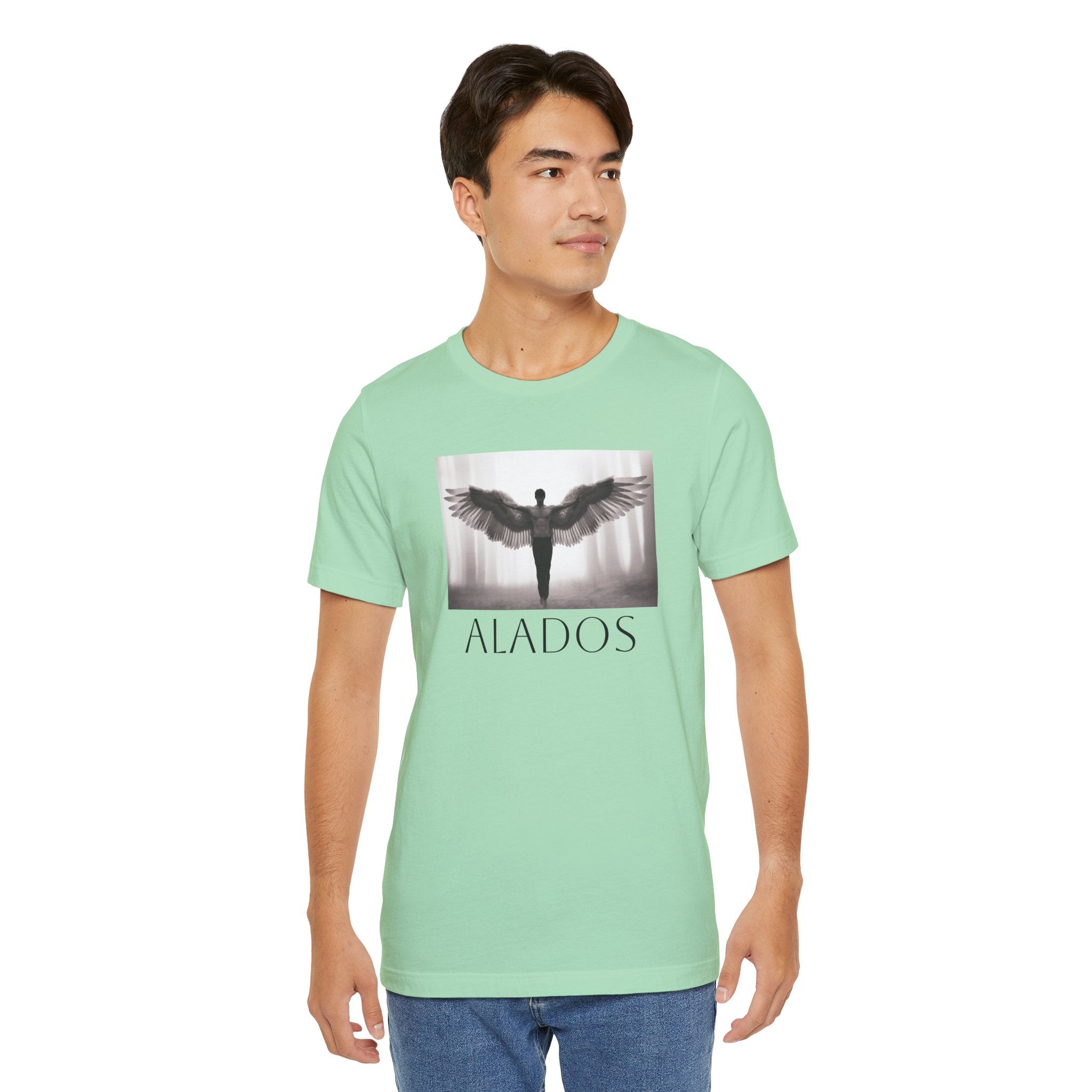 Alados Graphic Tee,Inspirational Unisex Jersey T-Shirt, Adventure Shirt, Angel Wing Shirt, Motivational Top, Gift for Dreamers