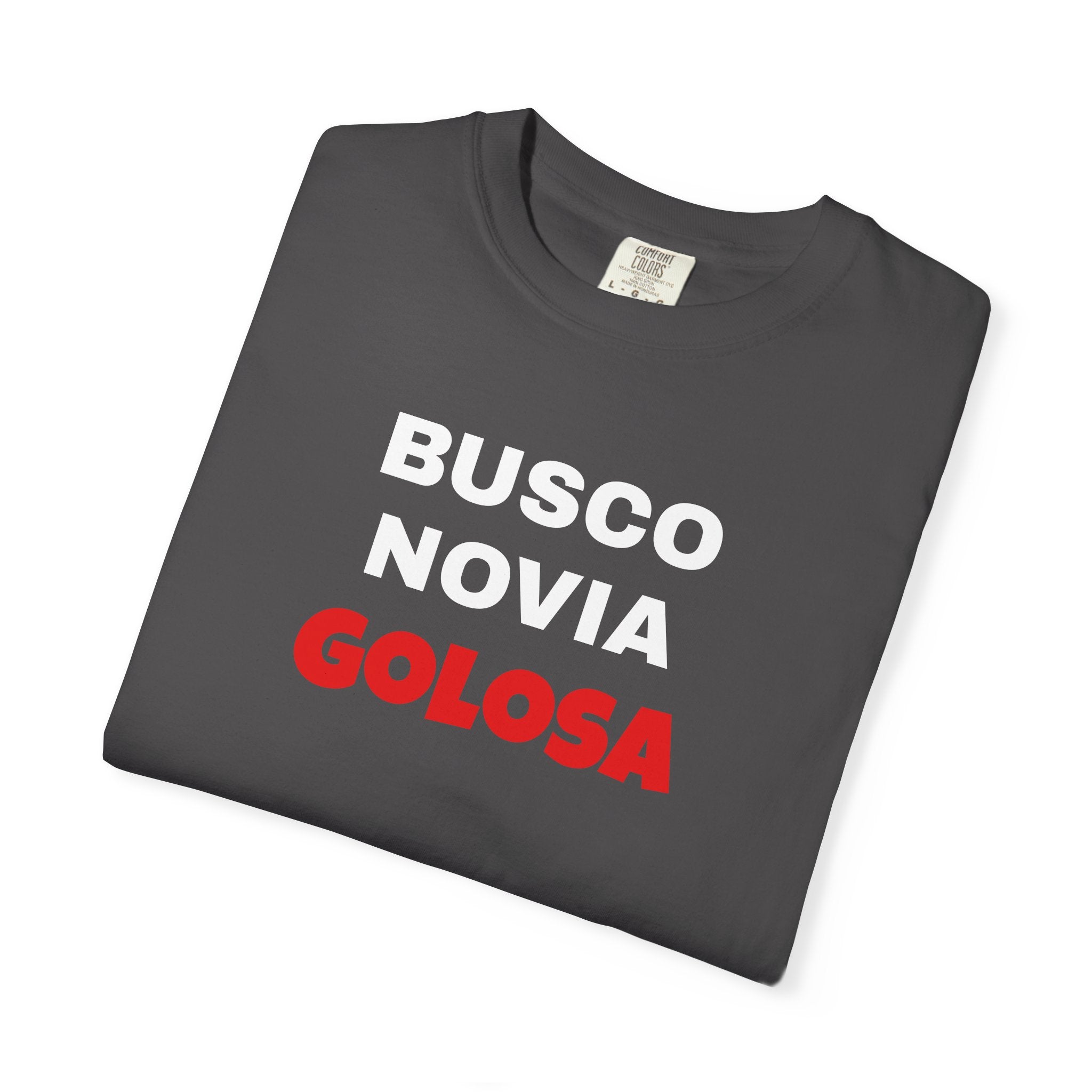 Retro style T shirt,Funny Latin Shirt — Humorous Latin Phrase Tee,Mexican Humor Tee. ' Busco Novia Golosa'