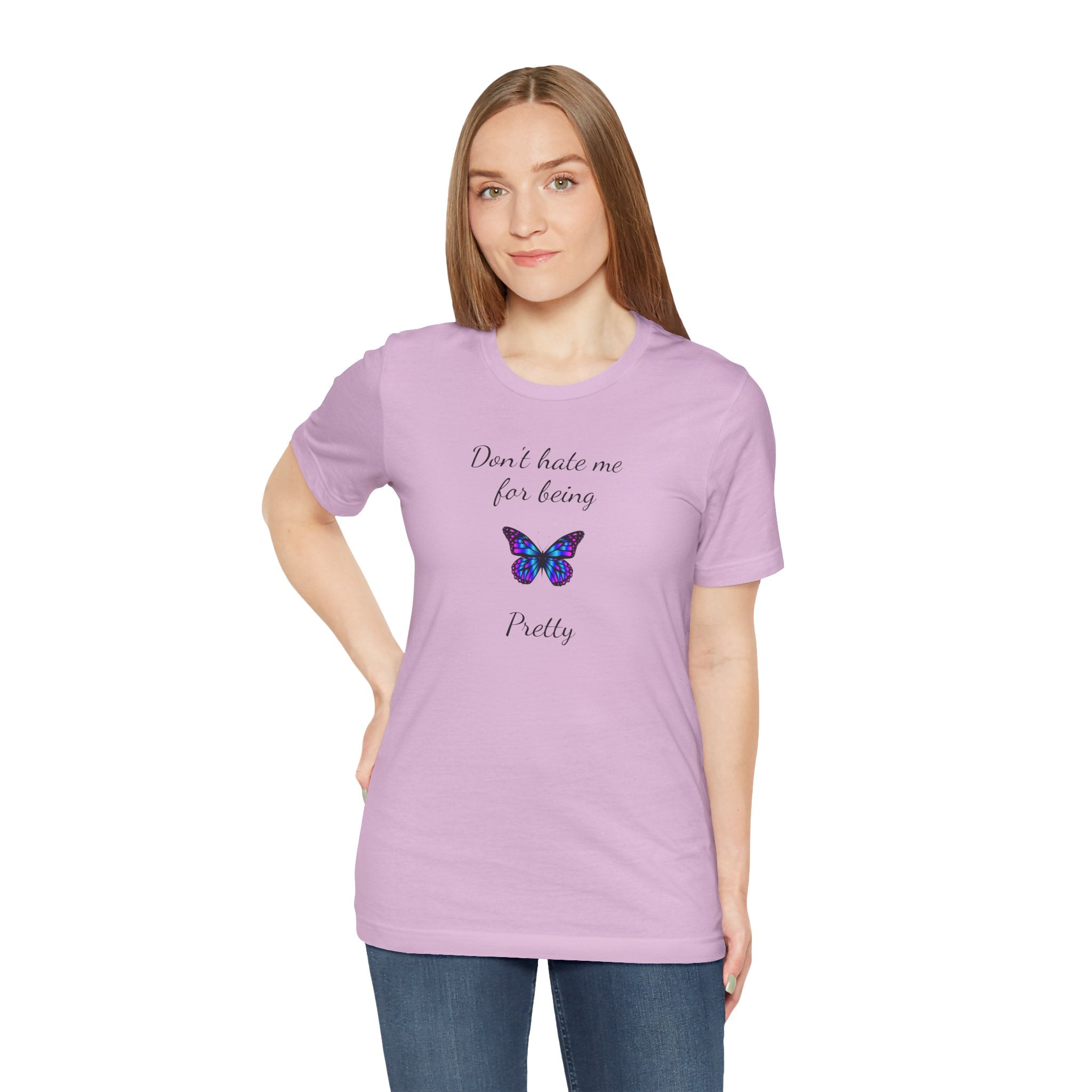 Cute Shirt for Women,Pretty Butterfly Graphic Tee,Unique Design Top,Casual Summer Wear- Don't Hate Me for Being Pretty-