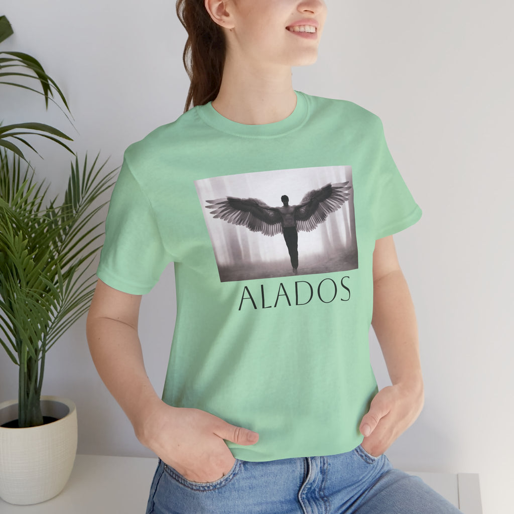 Alados Graphic Tee,Inspirational Unisex Jersey T-Shirt, Adventure Shirt, Angel Wing Shirt, Motivational Top, Gift for Dreamers