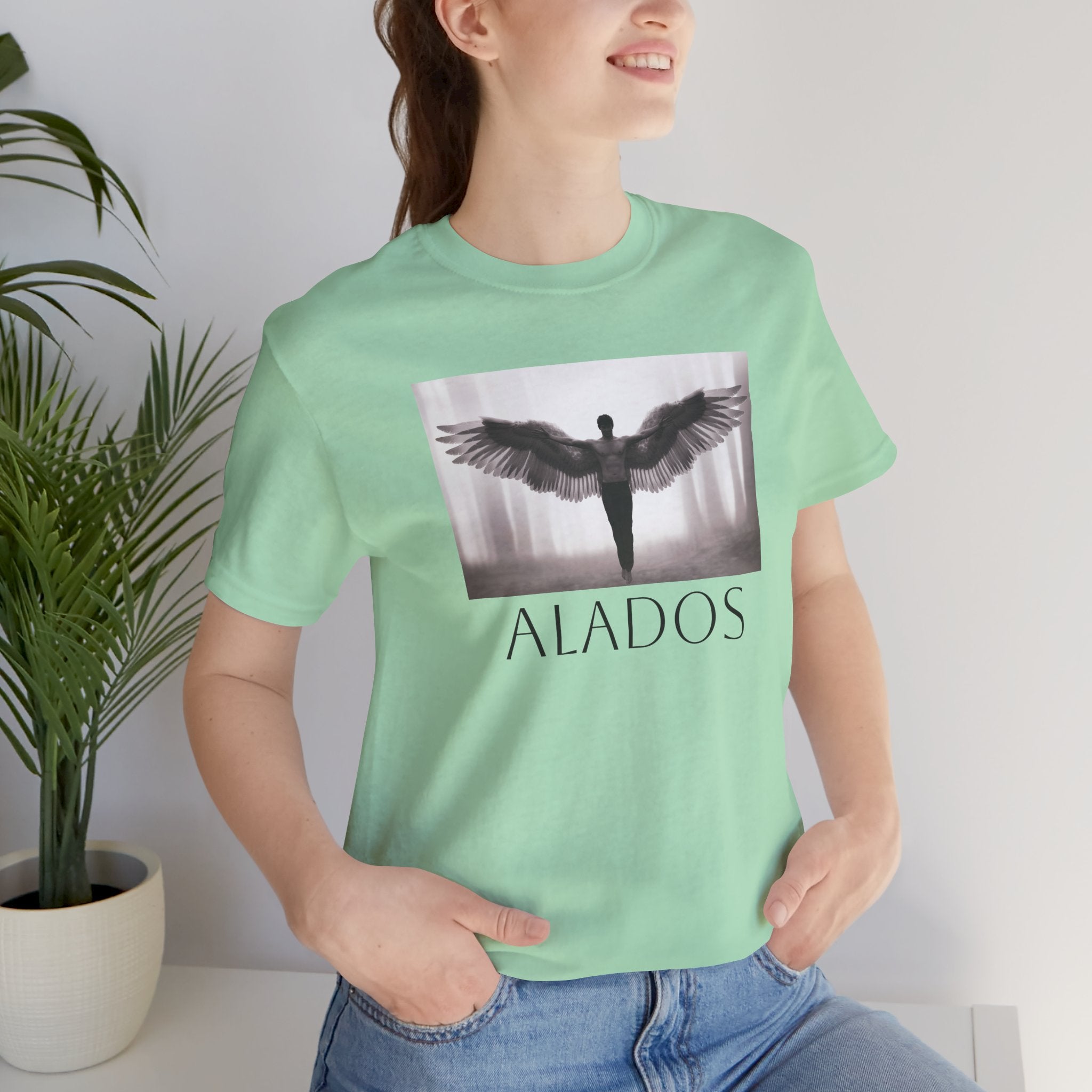 Alados Graphic Tee,Inspirational Unisex Jersey T-Shirt, Adventure Shirt, Angel Wing Shirt, Motivational Top, Gift for Dreamers