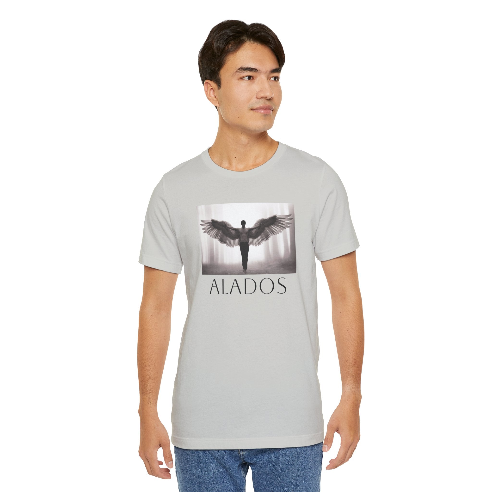 Alados Graphic Tee,Inspirational Unisex Jersey T-Shirt, Adventure Shirt, Angel Wing Shirt, Motivational Top, Gift for Dreamers
