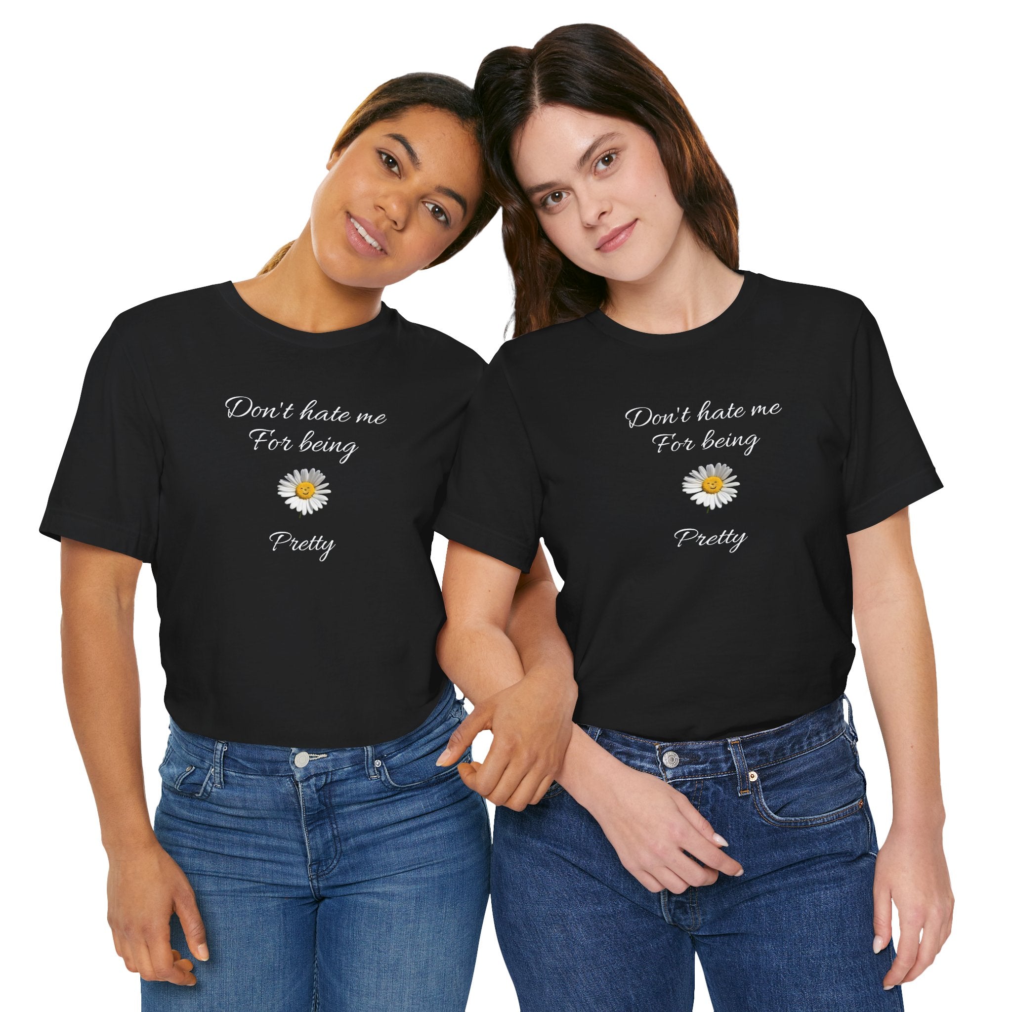 Alados-Cute Design Tee,Daisy Heart Chest Tee,Minimal Floral Graphic T‑Shirt,Birthday Gift for Women. 'Don't hate me for being pretty'