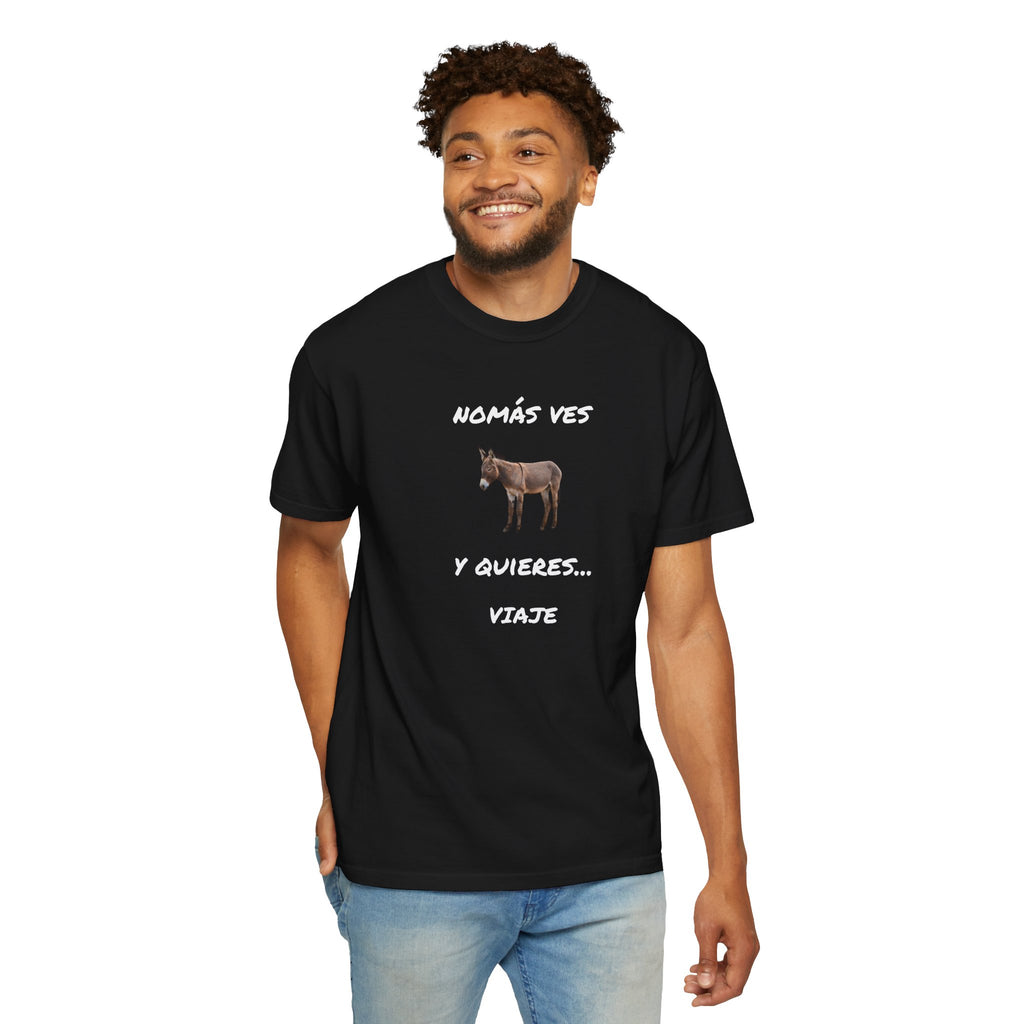 Humorous Mexican Pride T-Shirt, Latino Tee,Funny Mexican T shirt. 'Nomás ves burro  y quieres ...Viaje'