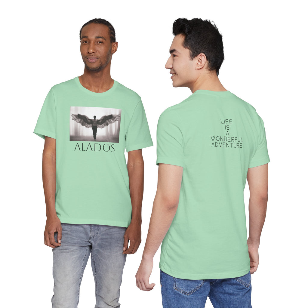 Alados Graphic Tee,Inspirational Unisex Jersey T-Shirt, Adventure Shirt, Angel Wing Shirt, Motivational Top, Gift for Dreamers