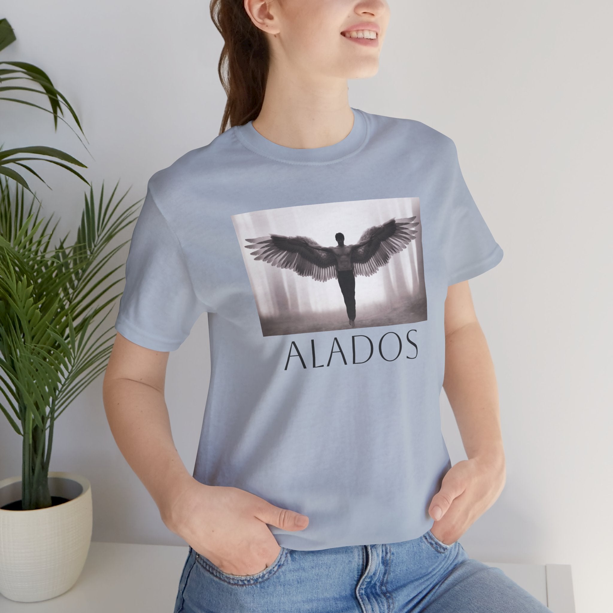 Alados Graphic Tee,Inspirational Unisex Jersey T-Shirt, Adventure Shirt, Angel Wing Shirt, Motivational Top, Gift for Dreamers