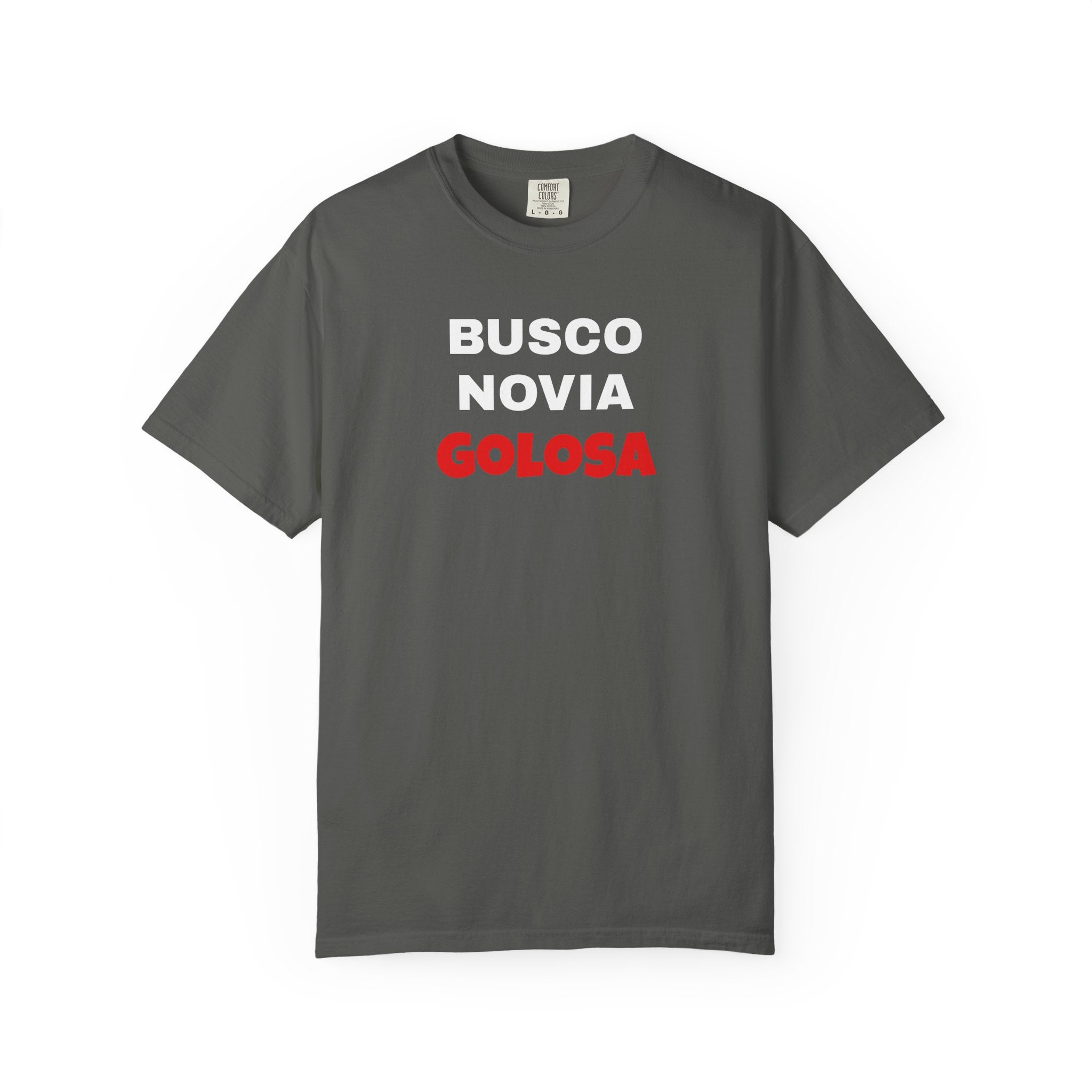 Retro style T shirt,Funny Latin Shirt — Humorous Latin Phrase Tee,Mexican Humor Tee. ' Busco Novia Golosa'