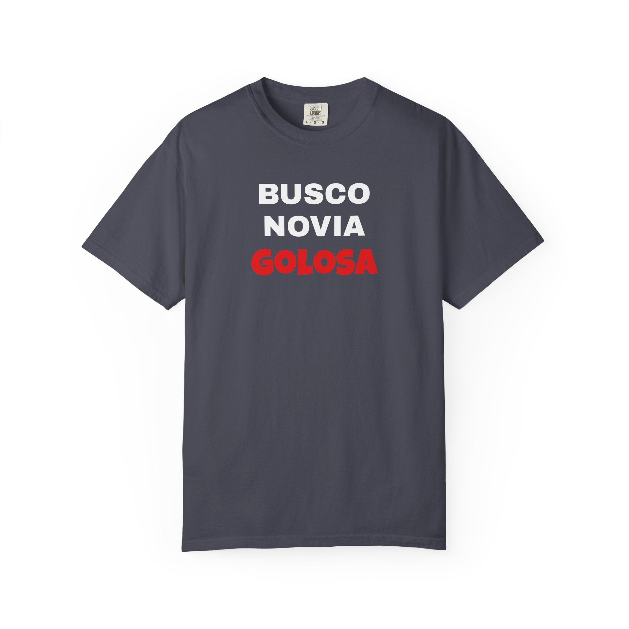 Retro style T shirt,Funny Latin Shirt — Humorous Latin Phrase Tee,Mexican Humor Tee. ' Busco Novia Golosa'