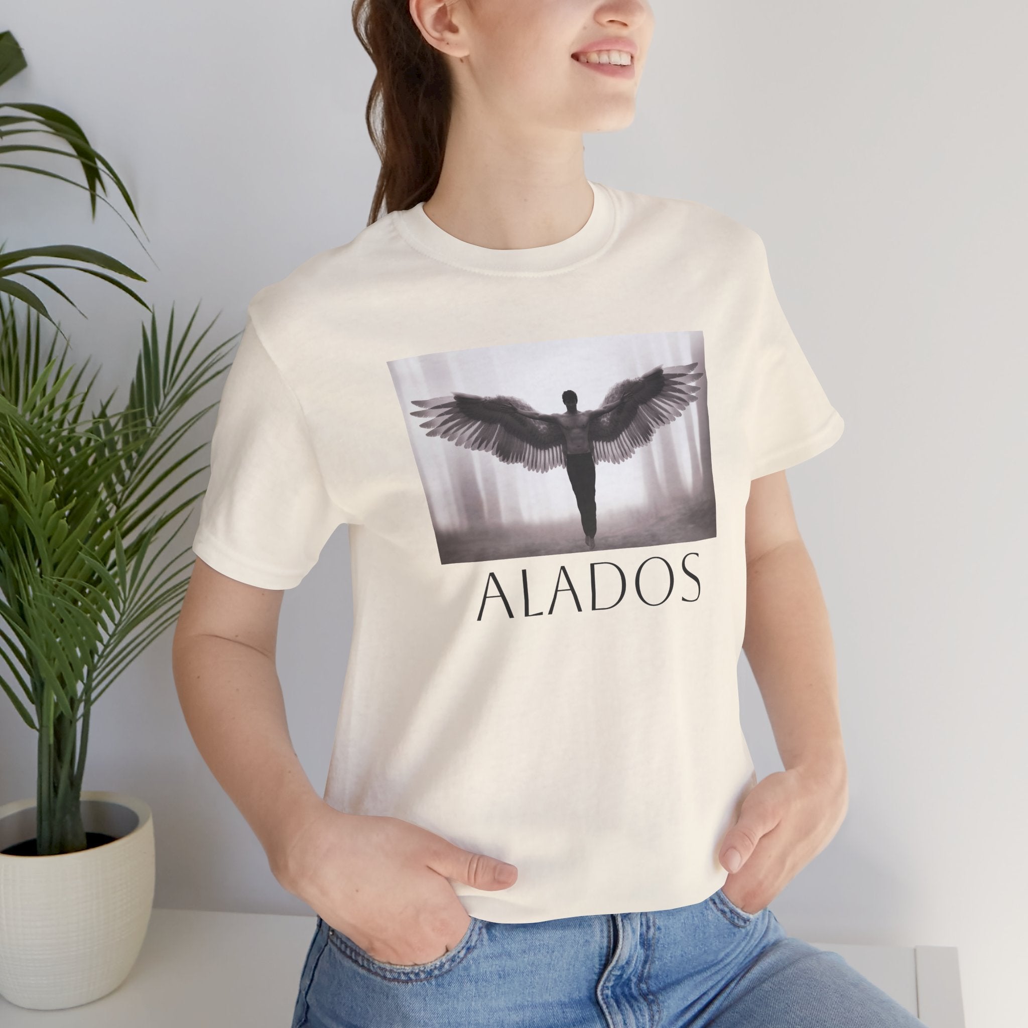 Alados Graphic Tee,Inspirational Unisex Jersey T-Shirt, Adventure Shirt, Angel Wing Shirt, Motivational Top, Gift for Dreamers