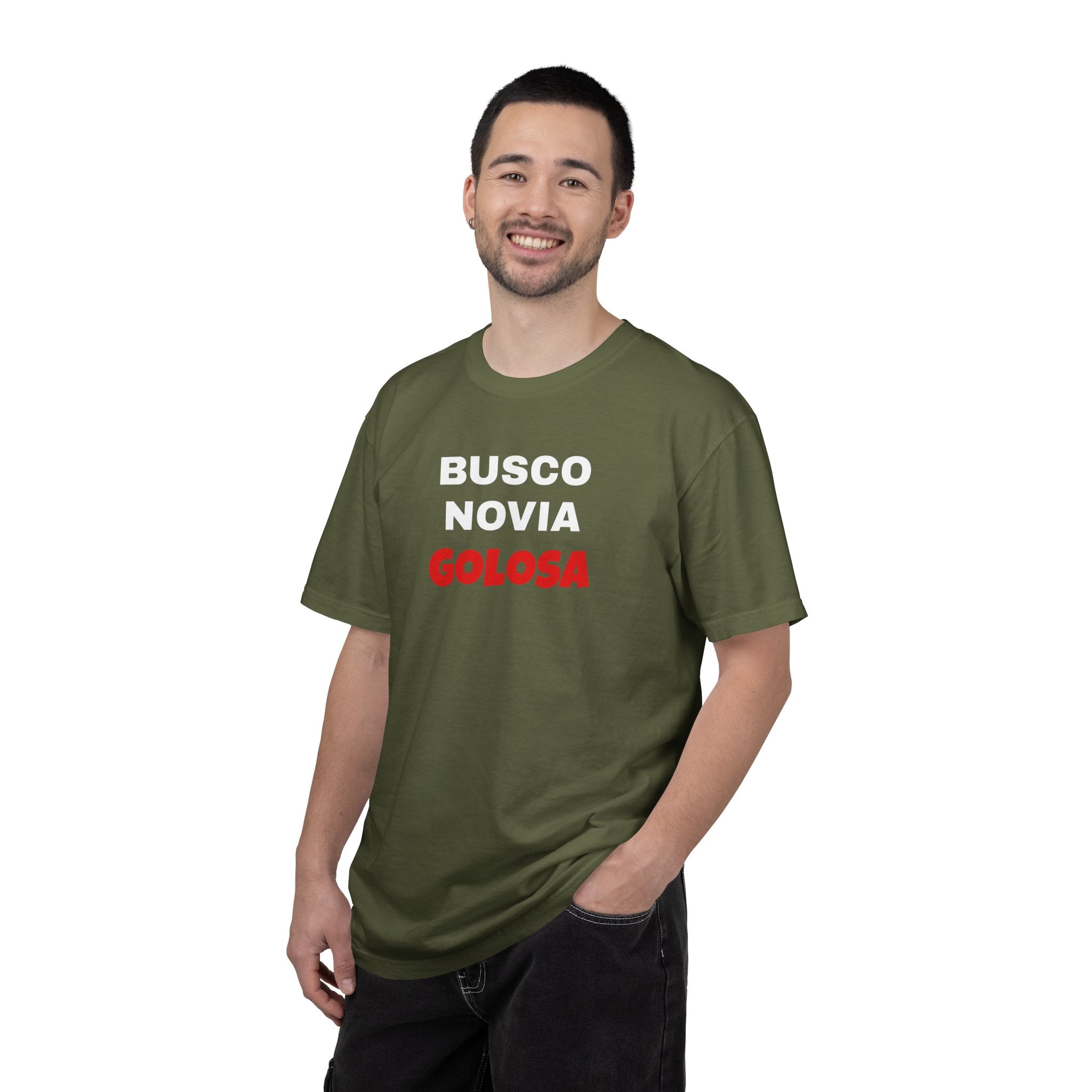 Retro style T shirt,Funny Latin Shirt — Humorous Latin Phrase Tee,Mexican Humor Tee. ' Busco Novia Golosa'