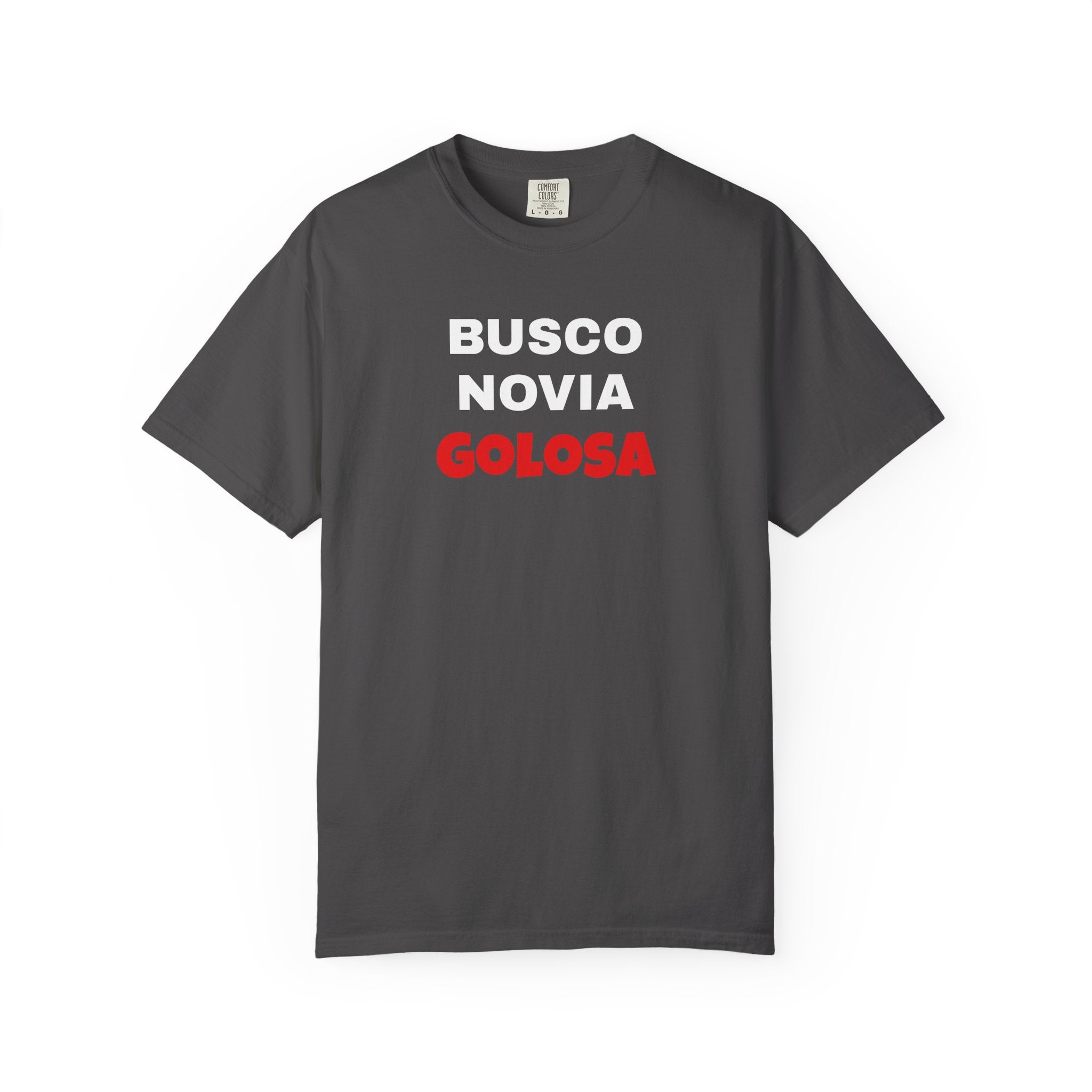 Retro style T shirt,Funny Latin Shirt — Humorous Latin Phrase Tee,Mexican Humor Tee. ' Busco Novia Golosa'