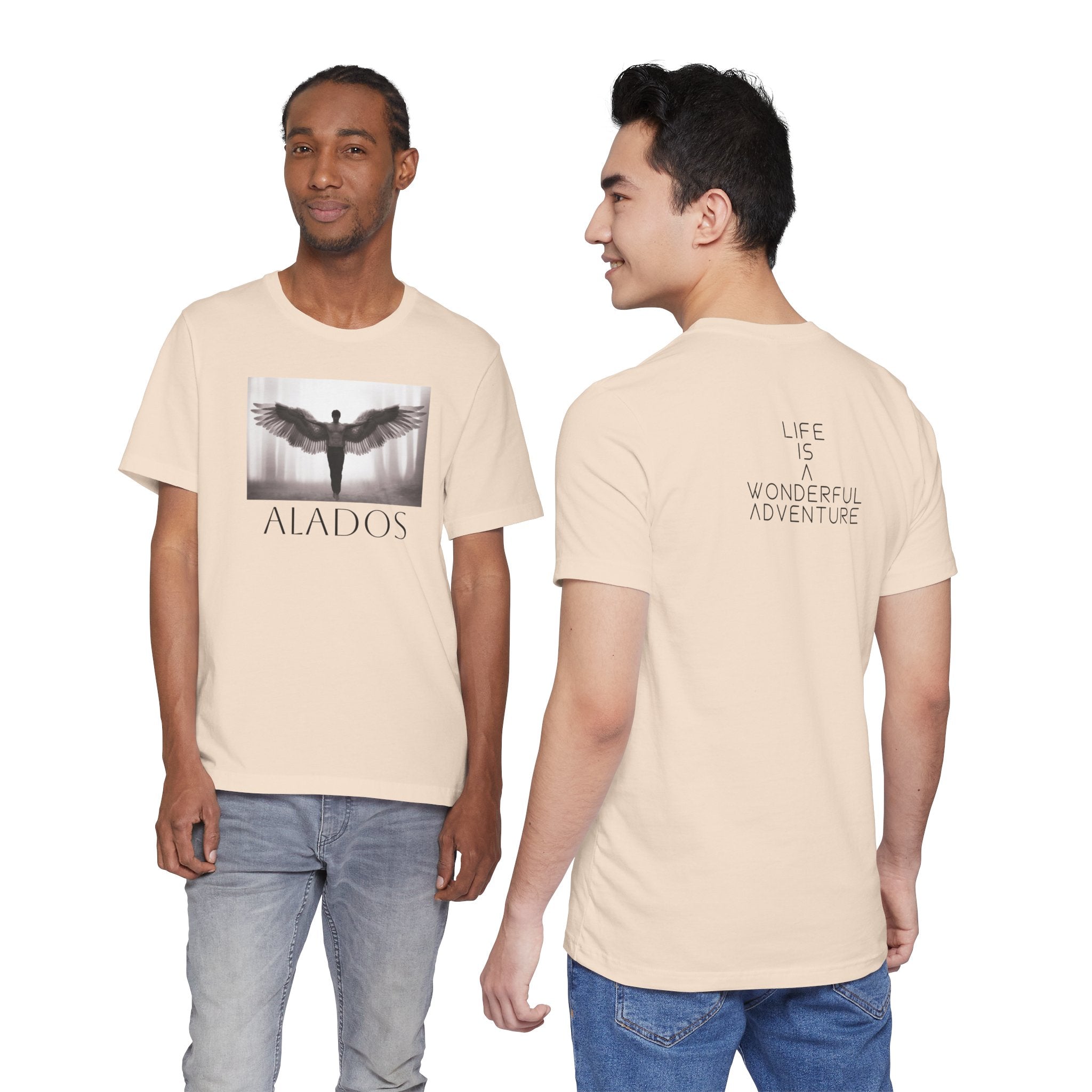 Alados Graphic Tee,Inspirational Unisex Jersey T-Shirt, Adventure Shirt, Angel Wing Shirt, Motivational Top, Gift for Dreamers