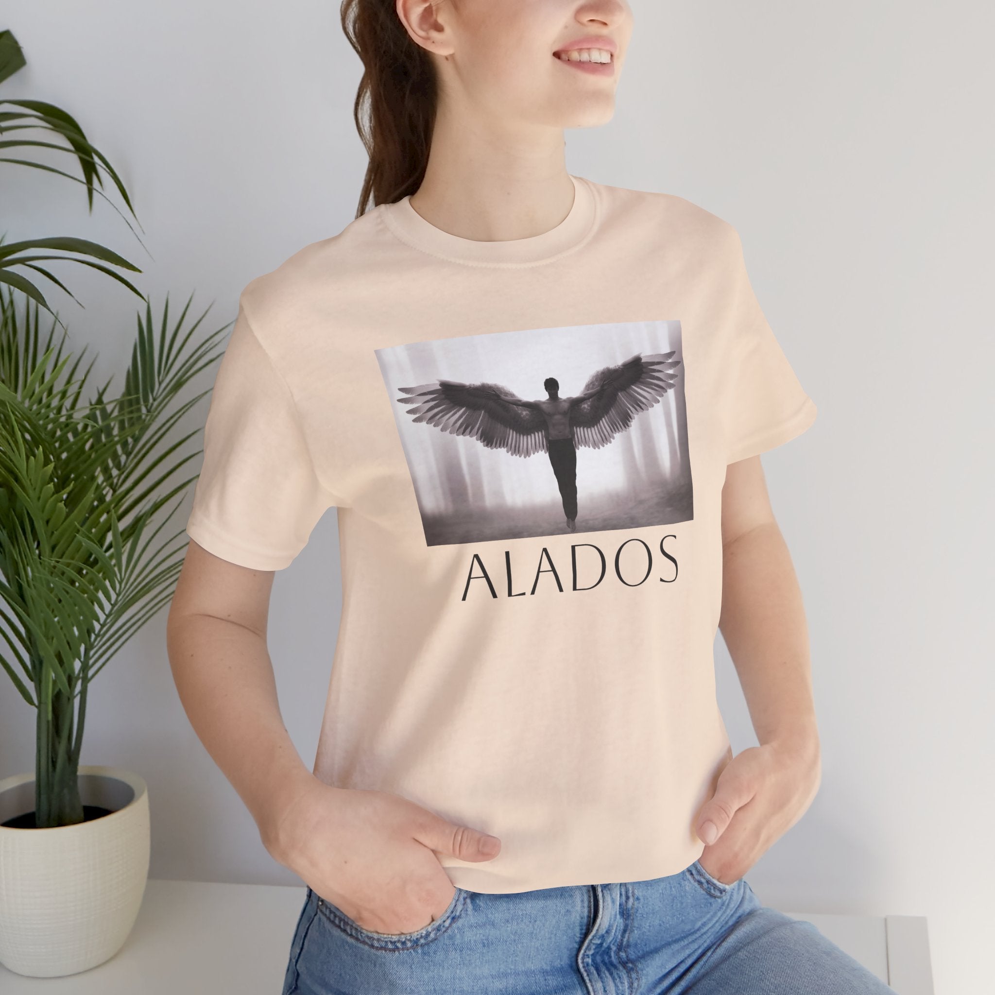 Alados Graphic Tee,Inspirational Unisex Jersey T-Shirt, Adventure Shirt, Angel Wing Shirt, Motivational Top, Gift for Dreamers