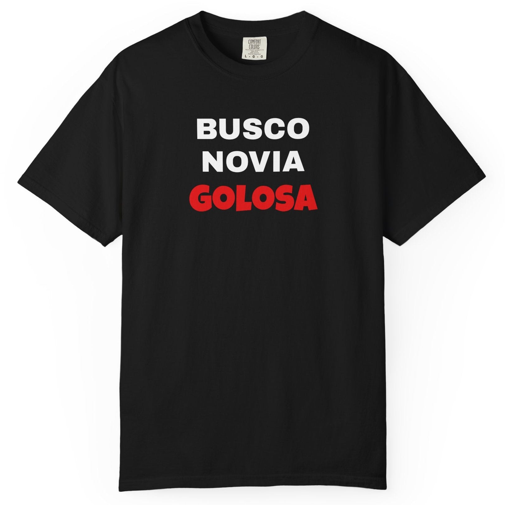Retro style T shirt,Funny Latin Shirt — Humorous Latin Phrase Tee,Mexican Humor Tee. ' Busco Novia Golosa'
