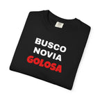 Retro style T shirt,Funny Latin Shirt — Humorous Latin Phrase Tee,Mexican Humor Tee. ' Busco Novia Golosa'