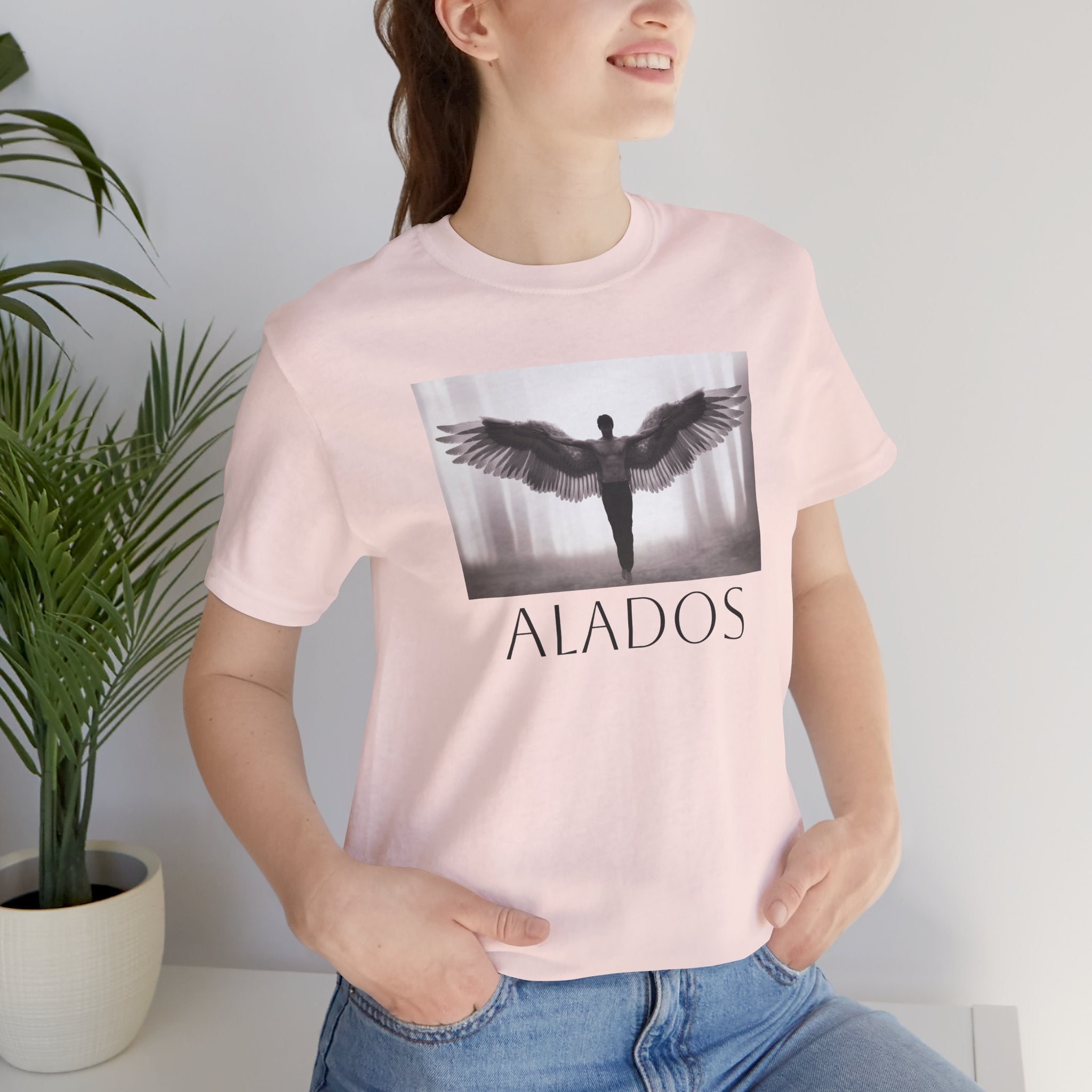 Alados Graphic Tee,Inspirational Unisex Jersey T-Shirt, Adventure Shirt, Angel Wing Shirt, Motivational Top, Gift for Dreamers