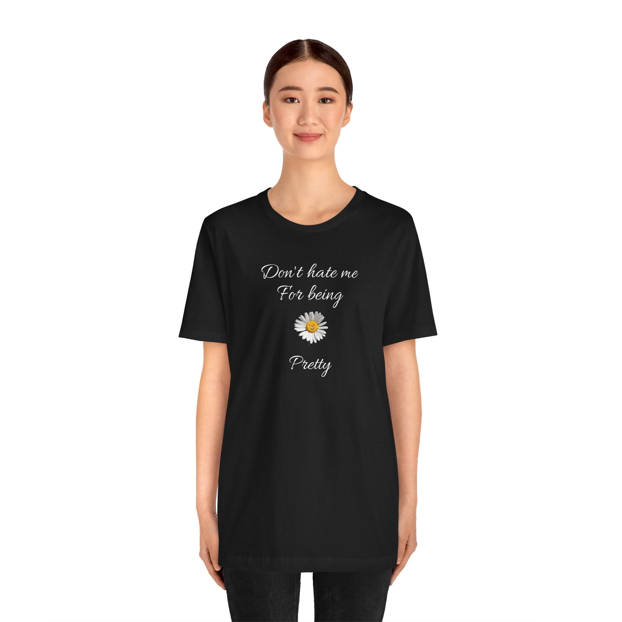 Alados-Cute Design Tee,Daisy Heart Chest Tee,Minimal Floral Graphic T‑Shirt,Birthday Gift for Women. 'Don't hate me for being pretty'