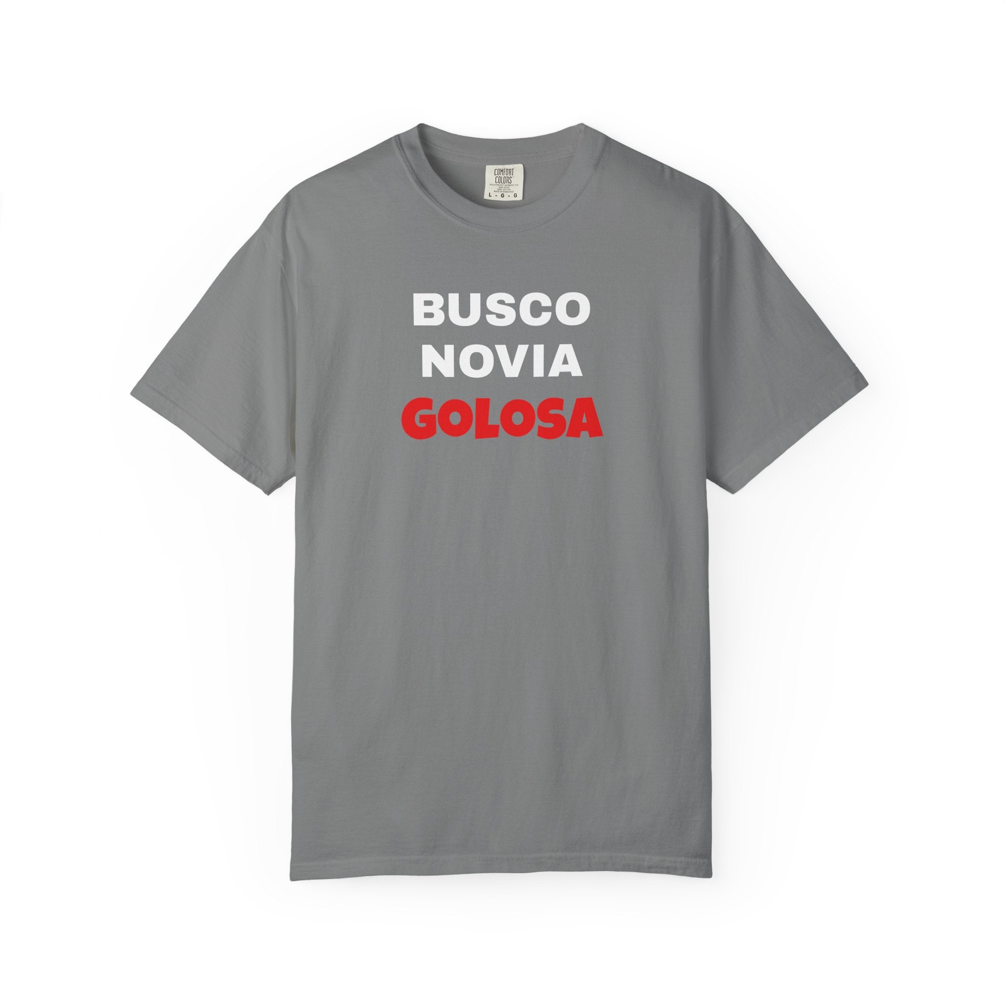 Retro style T shirt,Funny Latin Shirt — Humorous Latin Phrase Tee,Mexican Humor Tee. ' Busco Novia Golosa'