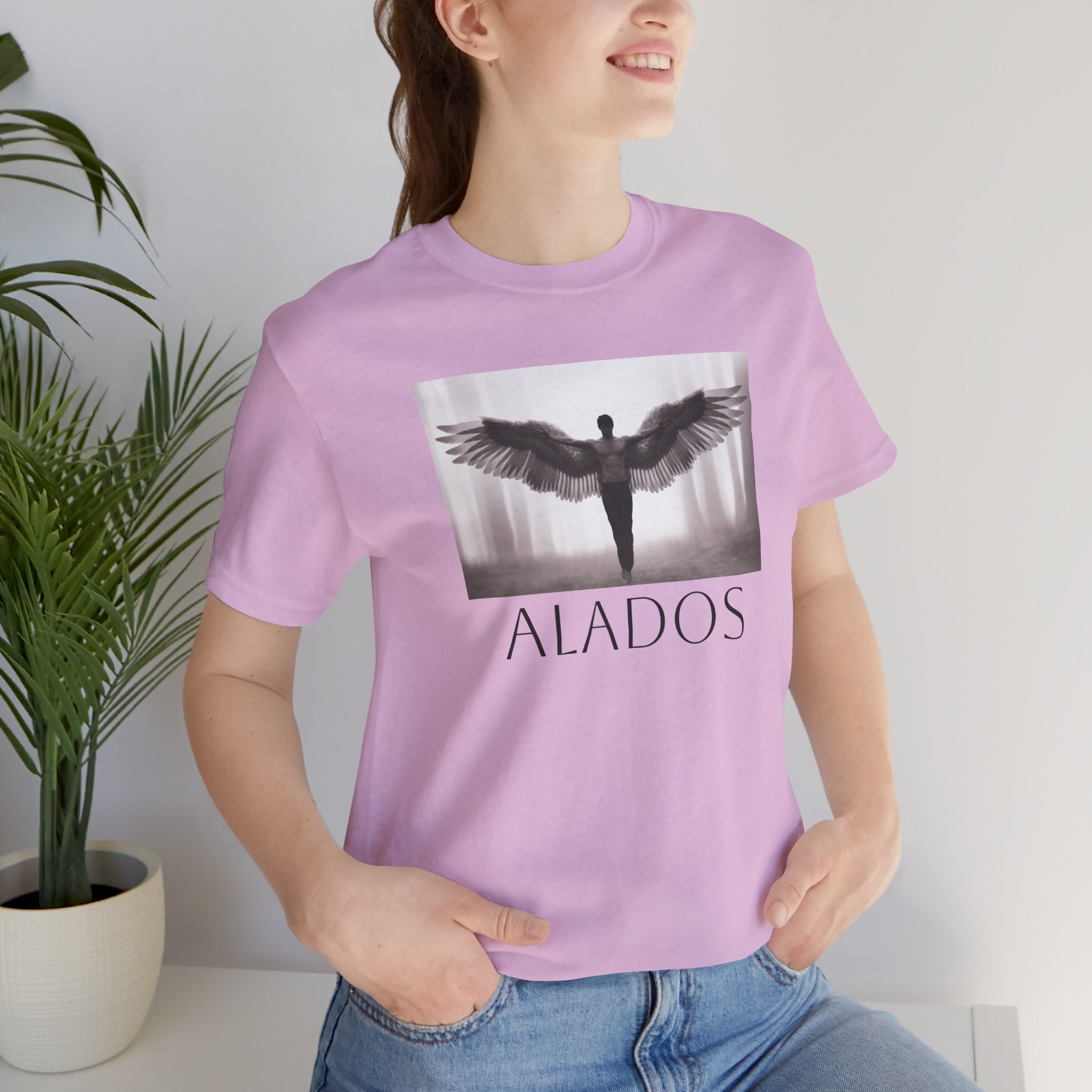 Alados Graphic Tee,Inspirational Unisex Jersey T-Shirt, Adventure Shirt, Angel Wing Shirt, Motivational Top, Gift for Dreamers