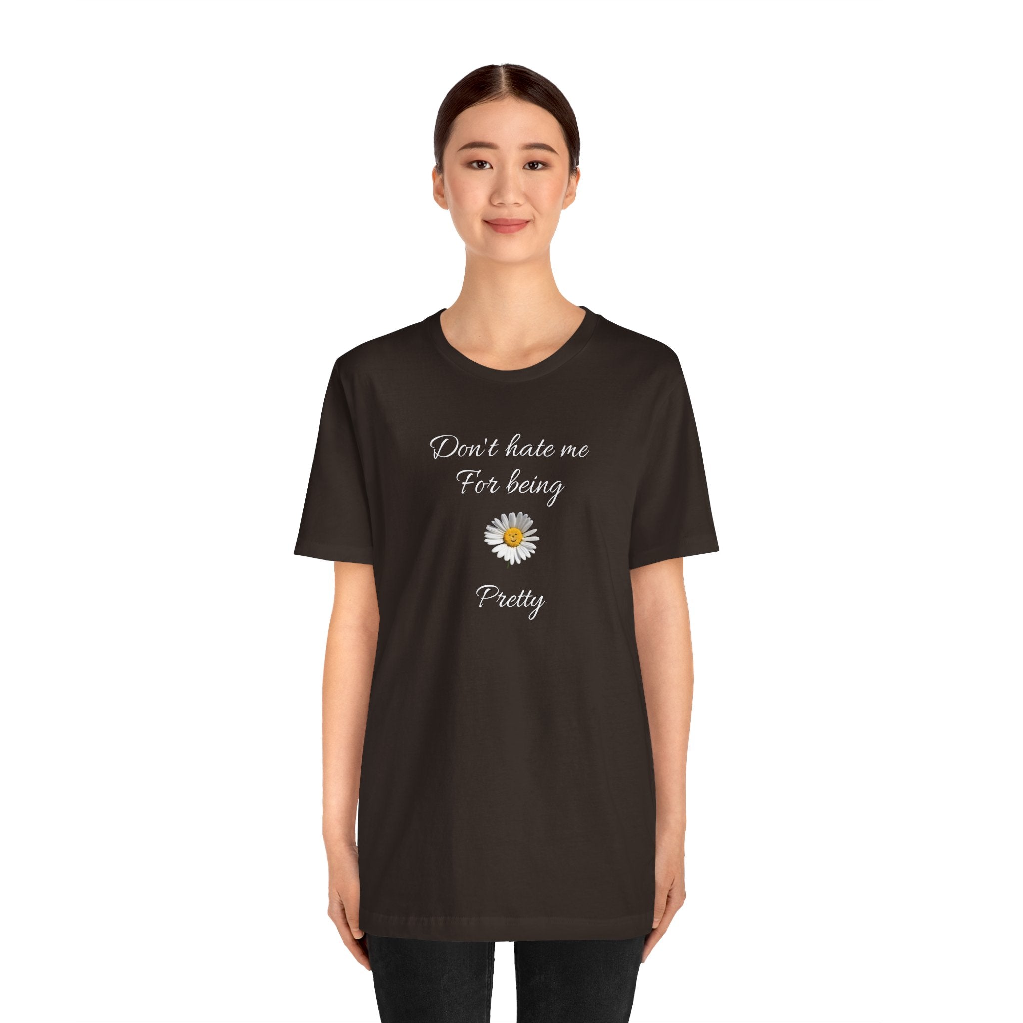 Alados-Cute Design Tee,Daisy Heart Chest Tee,Minimal Floral Graphic T‑Shirt,Birthday Gift for Women. 'Don't hate me for being pretty'
